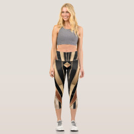 Art Deco Sunburst Geometric Luxury Design Capri Leggings
