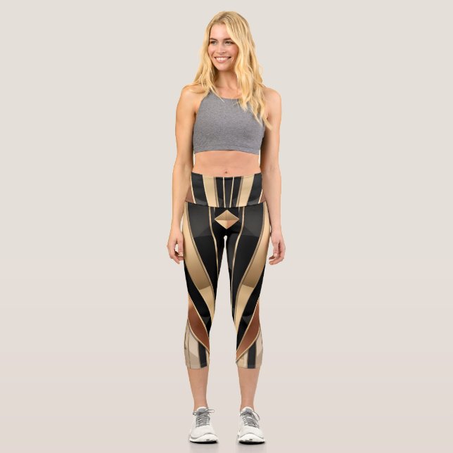 Art Deco Sunburst Geometric Luxury Design Capri Leggings (Vorderseite)