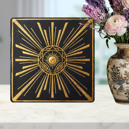 Art Deco Sunburst Gold Black Geometric Design Fliese