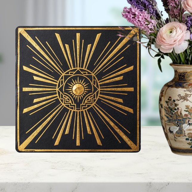 Art Deco Sunburst Gold Black Geometric Design Fliese (Von Creator hochgeladen)