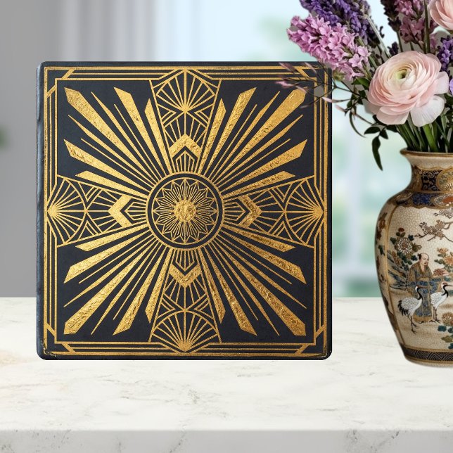Art Deco Sunburst Gold Black Geometric Design Fliese (Von Creator hochgeladen)