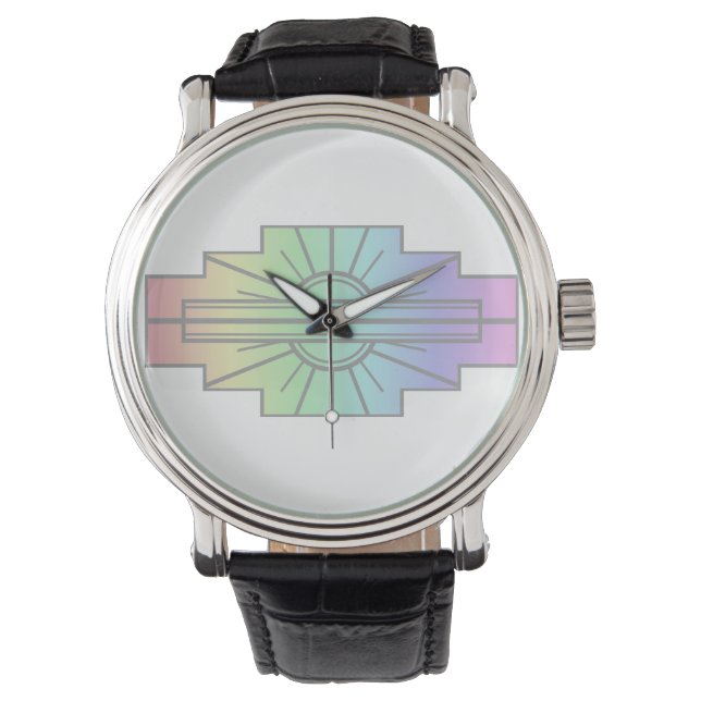 Art Deco Sunburst Muster in Pastellen Armbanduhr (Vorderseite)