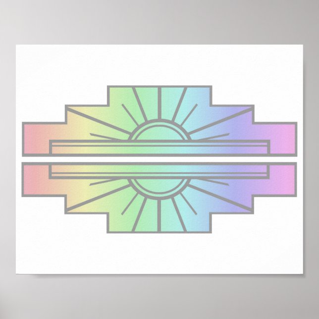 Art Deco Sunburst Muster in Pastellen Poster (Vorne)