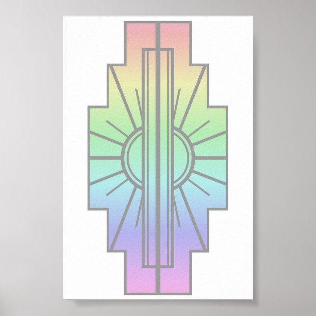 Art Deco Sunburst Muster in Pastellen Poster (Vorne)