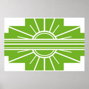 Art Deco Sunburst Muster in Weiß und Limon Poster