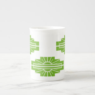 Art Deco Sunburst Muster in Weiß und Limon Prozellantasse