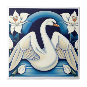 Art Deco Swan und Lilies Fliese