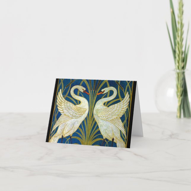 Art Deco Swans Dankeskarte (Vorderseite)