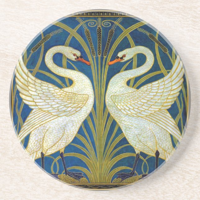 Art Deco Swans Mouse Pad Getränkeuntersetzer (Vorne)