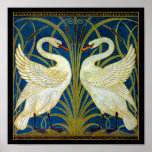 Art Deco Swans Poster<br><div class="desc">Ein Paar Deko schwingt in den Schilf und Wasser.</div>