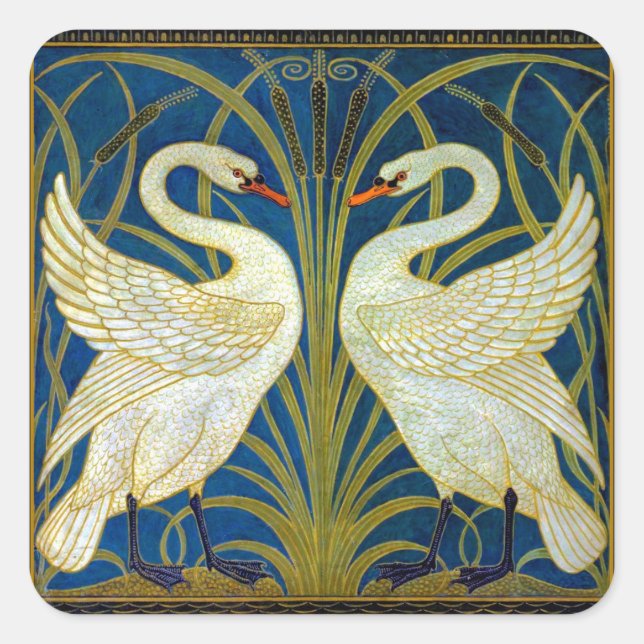 Art Deco Swans Quadratischer Aufkleber (Vorderseite)