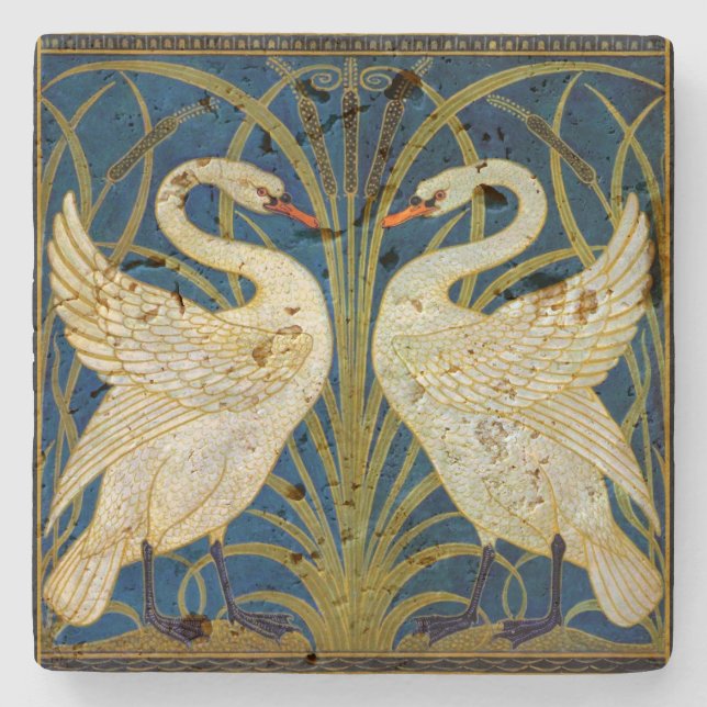 Art Deco Swans Steinuntersetzer (Vorderseite)