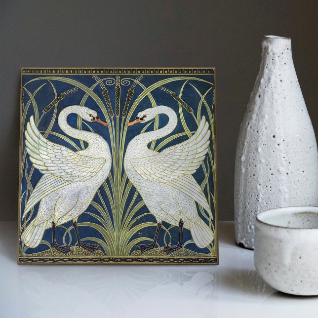 Art Deco Swans Wand Deco Kunst, Dichtung und Musik Fliese (Seek more? Explore our collection for more matching tiles to uplift your space.)
