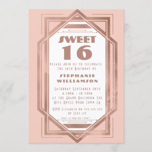 Art Deco Sweet 16 Rosen Gold und Rosafarben Gatsby Einladung