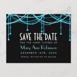 Art Deco Sweet 16 Save the Date String Light Turqu Ankündigungspostkarte