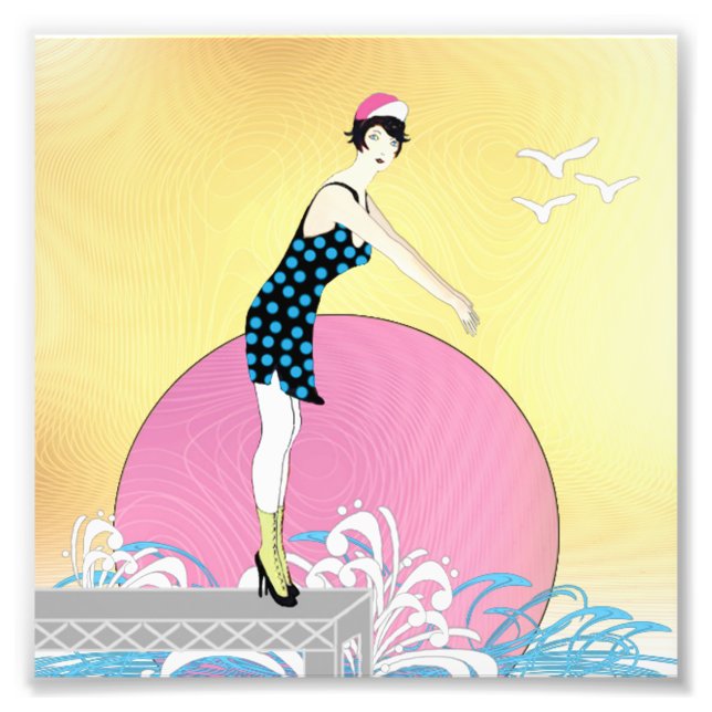 Art Deco Sweet Swimmer Lady Fotodruck (Vorne)