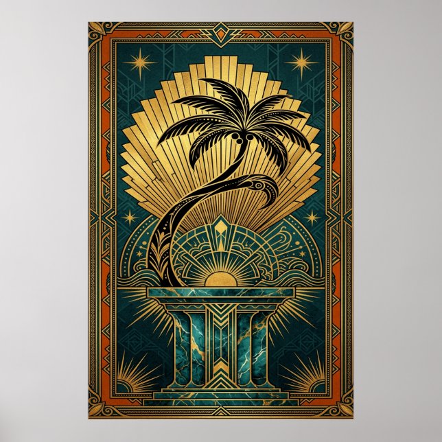 Art Deco Symmetrical Tree of Life Gold Teal Poster (Vorne)