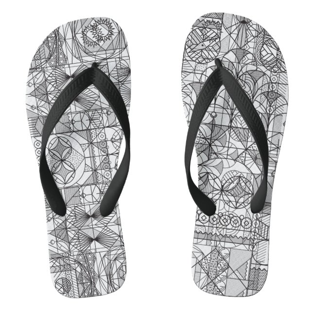Art Deco Symmetry Line Art Muster Flip Flops (Fußbett)