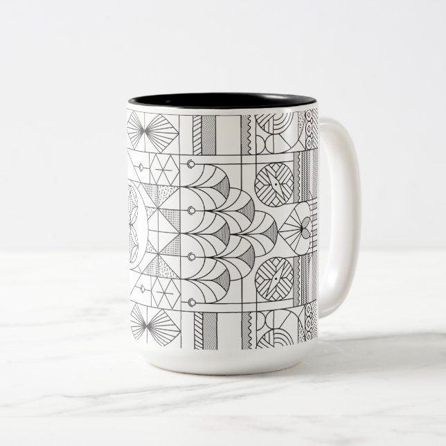 Art Deco Symmetry Line Art Pattern Tasse (VorderseiteRechts)