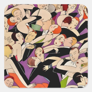 Art Deco Tanzende Paare Muster   1920er Jahre Jazz Quadratischer Aufkleber
