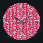 Art Deco Tapete Muster, Burgunder Wein Große Wanduhr<br><div class="desc">Art Deco geometrische Tapete Muster in Auberginen lila und fuchsienrosa mit weißem Hintergrund</div>