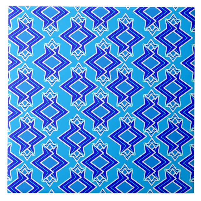 Art Deco Tapete Muster, Cerulean Blue Fliese (Vorderseite)