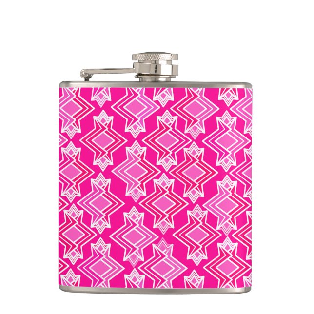 Art Deco Tapete Muster, Fuchsia Pink Flachmann (Vorderseite)