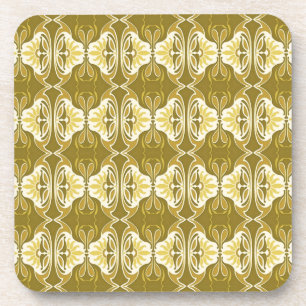 Art Deco Tapete Muster - Gold und Weiß Getränkeuntersetzer