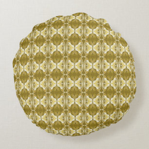 Art Deco Tapete Muster - Gold und Weiß Rundes Kissen