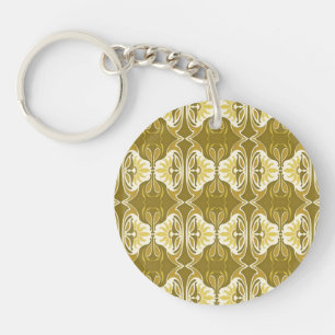 Art Deco Tapete Muster - Gold und Weiß Schlüsselanhänger
