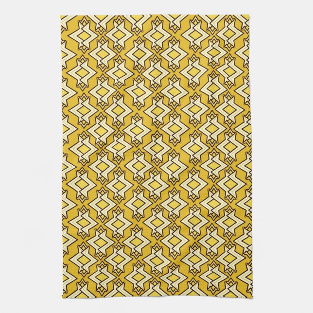Art Deco Tapete Muster, Mustard Gold Geschirrtuch (Vertikal)