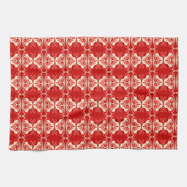 Art Deco Tapete Muster - rot und weiß Geschirrtuch (Horizontal)