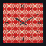 Art Deco Tapete Muster - rot und weiß Quadratische Wanduhr<br><div class="desc">Vintage Tapeten im Art-Déco-Stil,  geflieste Motive - tiefgründig,  rot,  weiß und in Korallenfarben,  mit rotem Hintergrund</div>