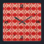 Art Deco Tapete Muster - rot und weiß Quadratische Wanduhr<br><div class="desc">Vintage Tapeten im Art-Déco-Stil,  geflieste Motive - tiefgründig,  rot,  weiß und in Korallenfarben,  mit rotem Hintergrund</div>