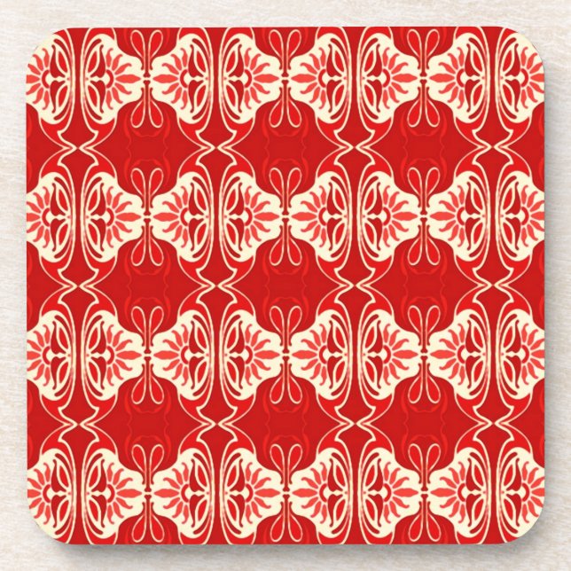 Art Deco Tapete Muster - rot und weiß Untersetzer (Vorderseite)