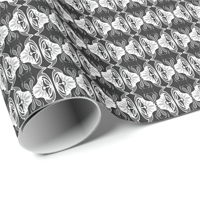 Art Deco Tapete Muster - Schwarzweiß Geschenkpapier (Rolleneckpunkt)