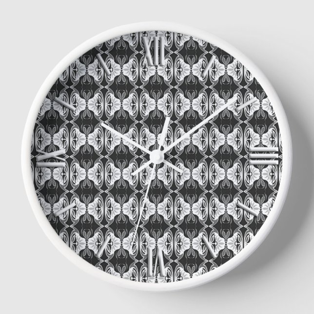 Art Deco Tapete Muster - Schwarzweiß Uhr (Vorderseite)