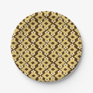 Art-Deco-Tapeten-Muster, braun und Gold Pappteller