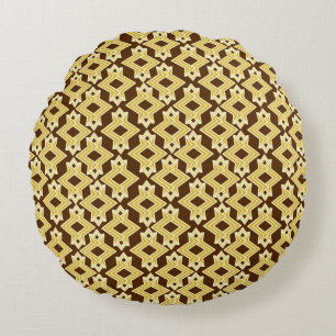 Art-Deco-Tapeten-Muster, braun und Gold Rundes Kissen