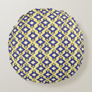 Art Deco Tapetenmuster, Beige und Blau Rundes Kissen