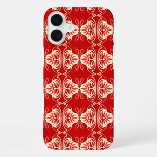 Art-Deco-Tapetenmuster - rot und weiß iPhone 16 Plus Hülle