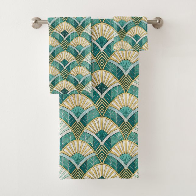 Art Deco Teal Fan Badhandtuch Set (Insitu)