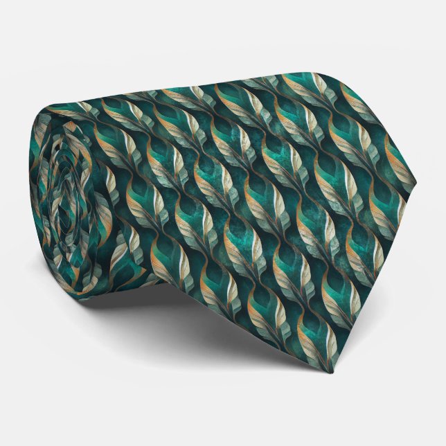 Art Deco Teal & Gold Geometric Pattern (7) Krawatte (Gerollt)