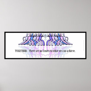 Art Deco Teamwork Motivierend Banner (Plum,Blue) Poster
