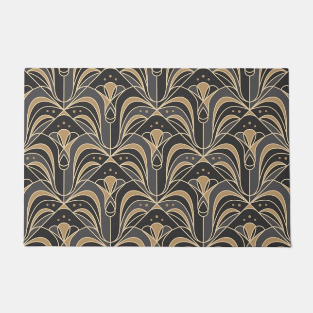Art Deco Tile Floral. Bluebell-Blume Fußmatte (Vorderseite)