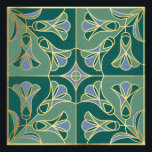Art Deco Tile Floral. Grün, Blau und Gold Fotodruck<br><div class="desc">Art Deco Fliesen Stilisierten Blumenmuster mit Bluebells. Nachahmungen mit goldener Kontur</div>