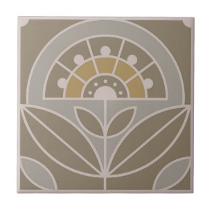 Art Deco Tile Floral (immergrüner Nebel) Fliese