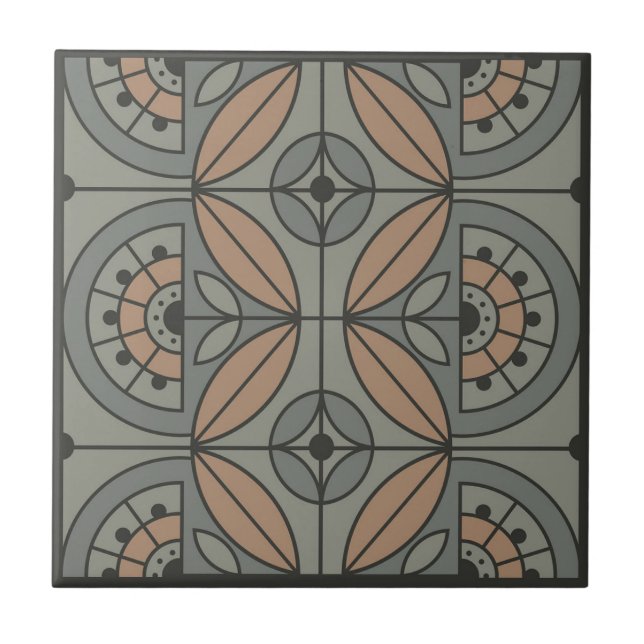 Art Deco Tile Floral (Steinbucht und Sandale) Fliese (Vorderseite)