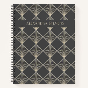 Art Deco Tile Line Kunst, Dichtung und Musik Perso Notizbuch