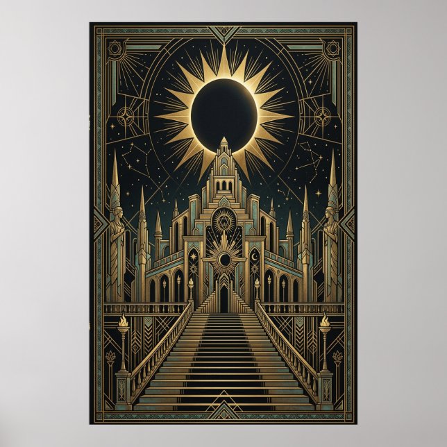 Art Deco Total Eclipse Palace Poster | Gold Teal  (Vorne)
